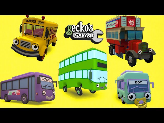 Counting Five Big Buses | Gecko’s Garage | Educational Videos For Toddlers | Buses For Children